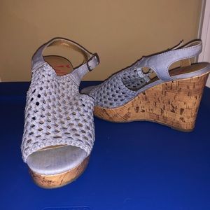 Blue open toe wedge sandals
